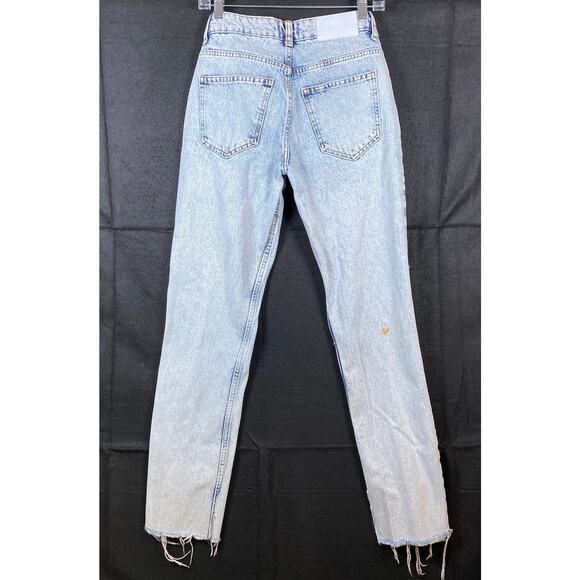 Boohoo Man Mens Jeans Blue Denim Slim Straight Raw Hems Distress 100% Cotton 28R - Picture 10 of 16